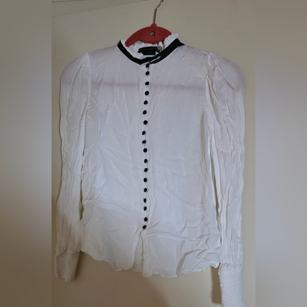 Alice + Olivia White Blouse with Black Trim